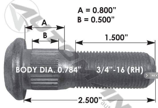 E-10202R-Serrated Wheel Stud, (product_type), (product_vendor) - Nick's Truck Parts