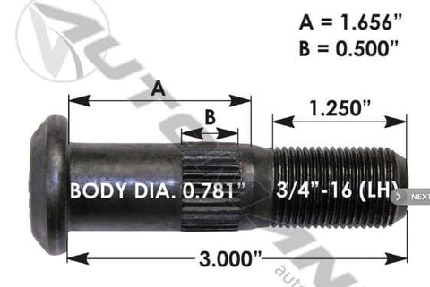 E-10206L-Serrated Wheel Stud, (product_type), (product_vendor) - Nick's Truck Parts