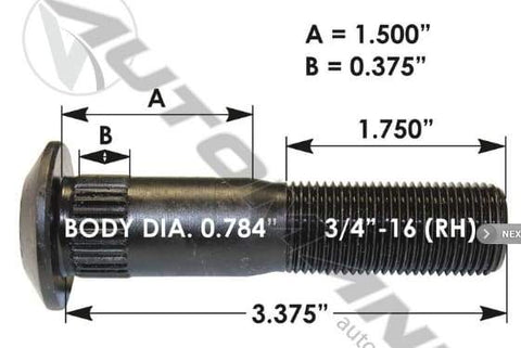 E-10208R-Serrated Wheel Stud, (product_type), (product_vendor) - Nick's Truck Parts