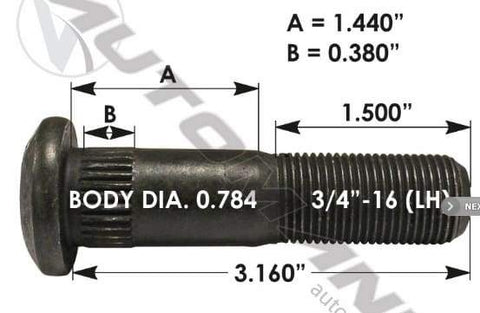 E-10209L-Serrated Wheel Stud, (product_type), (product_vendor) - Nick's Truck Parts