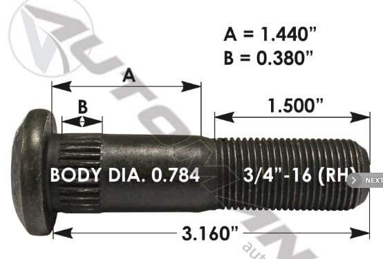 E-10209R-Serrated Wheel Stud, (product_type), (product_vendor) - Nick's Truck Parts