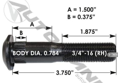 E-10210R-Serrated Wheel Stud, (product_type), (product_vendor) - Nick's Truck Parts