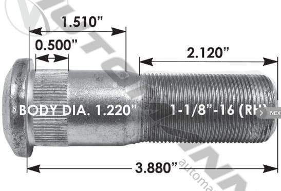 E-10224R-Serrated Wheel Stud, (product_type), (product_vendor) - Nick's Truck Parts