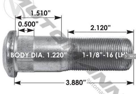 E-10225L-Serrated Wheel Stud, (product_type), (product_vendor) - Nick's Truck Parts