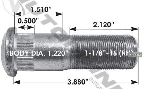 E-10225R-Serrated Wheel Stud, (product_type), (product_vendor) - Nick's Truck Parts