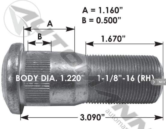 E-10227R-Serrated Wheel Stud, (product_type), (product_vendor) - Nick's Truck Parts