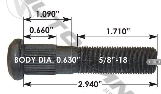 E-10229-Serrated Wheel Stud, (product_type), (product_vendor) - Nick's Truck Parts