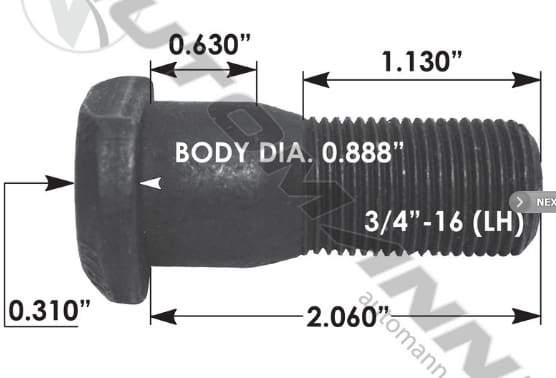 E-10258L-D Head Stud, (product_type), (product_vendor) - Nick's Truck Parts