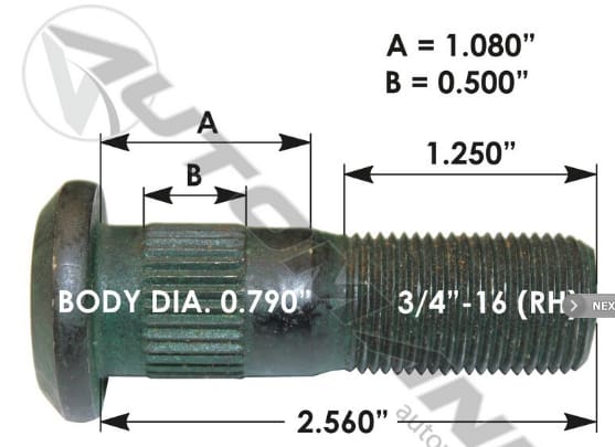 E-11658R-Serrated Wheel Stud, (product_type), (product_vendor) - Nick's Truck Parts