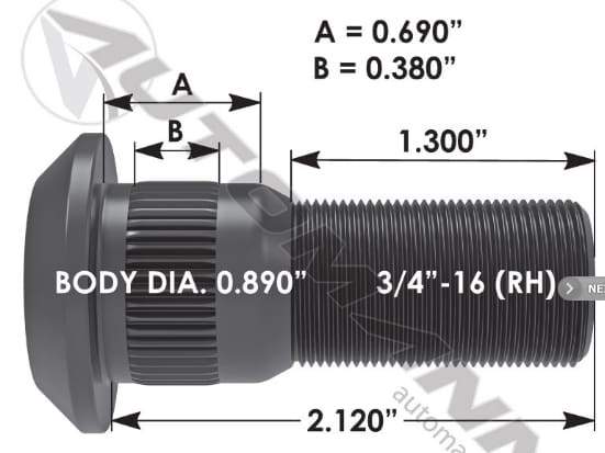 E-11660R-Serrated Wheel Stud, (product_type), (product_vendor) - Nick's Truck Parts