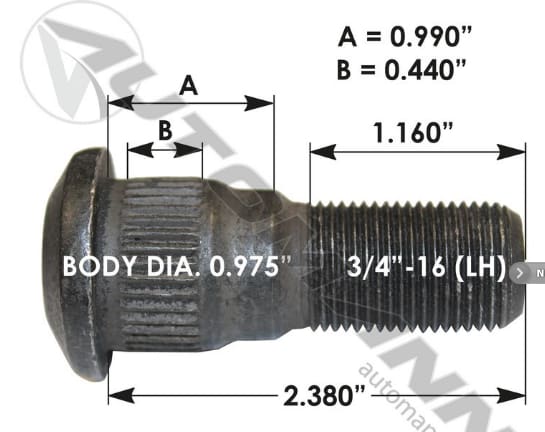 E-11665L-Serrated Wheel Stud, (product_type), (product_vendor) - Nick's Truck Parts