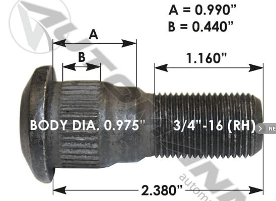E-11665R-Serrated Wheel Stud, (product_type), (product_vendor) - Nick's Truck Parts