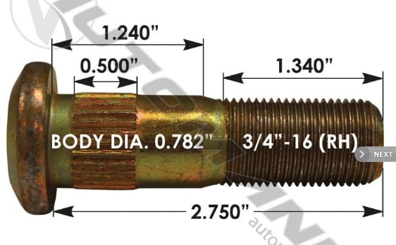 E-11667R-Serrated Wheel Stud, (product_type), (product_vendor) - Nick's Truck Parts