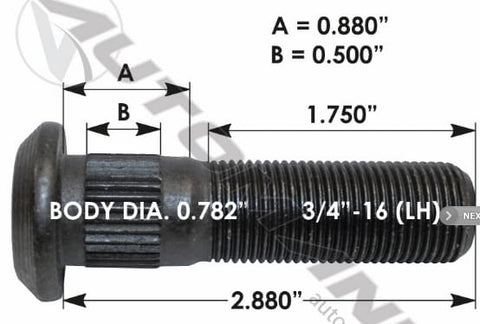 E-11668L-Serrated Wheel Stud, (product_type), (product_vendor) - Nick's Truck Parts