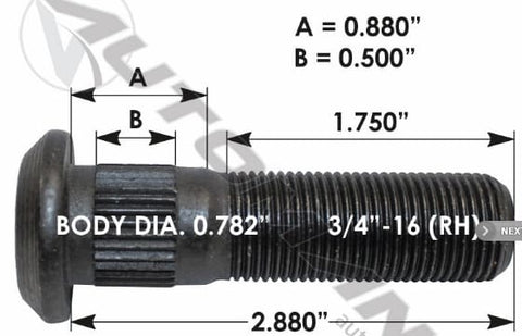 E-11668R-Serrated Wheel Stud, (product_type), (product_vendor) - Nick's Truck Parts