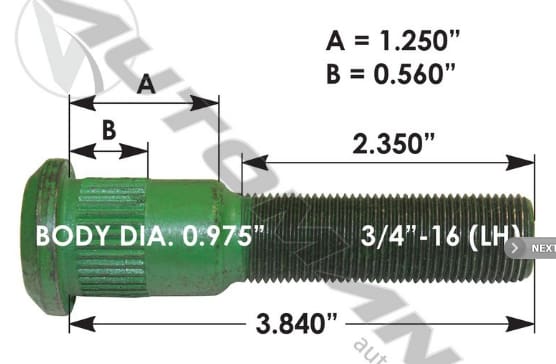 E-11669L-Serrated Wheel Stud, (product_type), (product_vendor) - Nick's Truck Parts