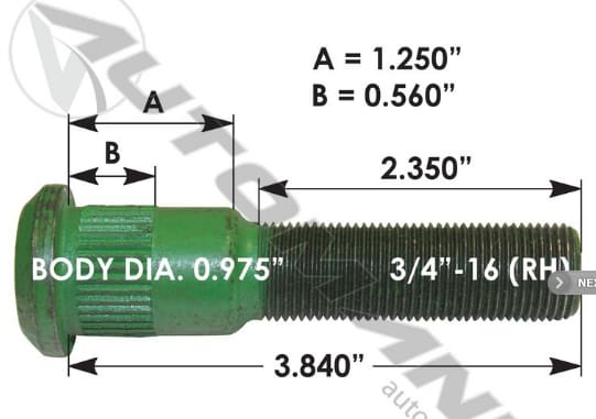 E-11669R-Serrated Wheel Stud, (product_type), (product_vendor) - Nick's Truck Parts