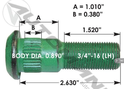 E-11672L-Serrated Wheel Stud, (product_type), (product_vendor) - Nick's Truck Parts