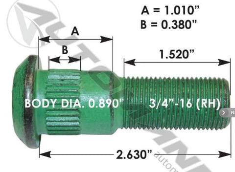 E-11672R-Serrated Wheel Stud, (product_type), (product_vendor) - Nick's Truck Parts