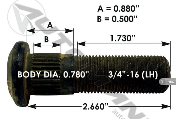 E-11673L-Serrated Wheel Stud, (product_type), (product_vendor) - Nick's Truck Parts