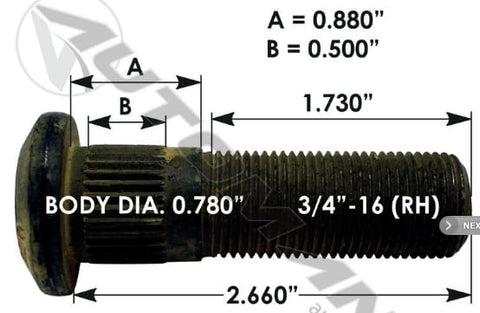 E-11673R-Serrated Wheel Stud, (product_type), (product_vendor) - Nick's Truck Parts