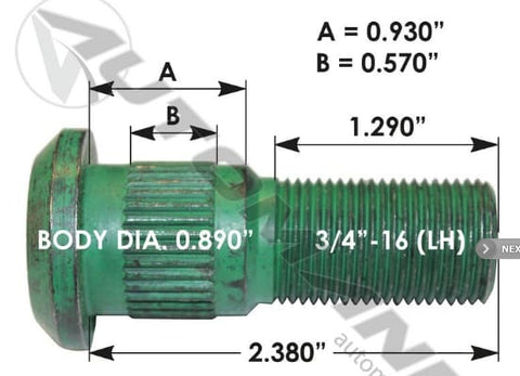 E-11674L-Serrated Wheel Stud, (product_type), (product_vendor) - Nick's Truck Parts