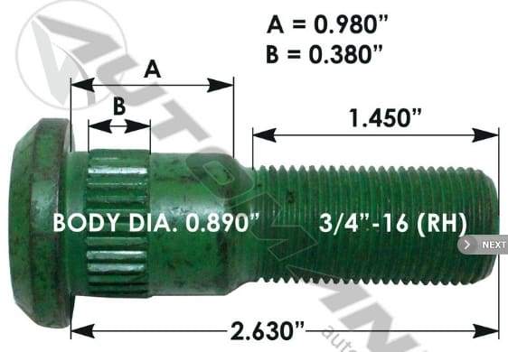 E-11676R-Serrated Wheel Stud, (product_type), (product_vendor) - Nick's Truck Parts