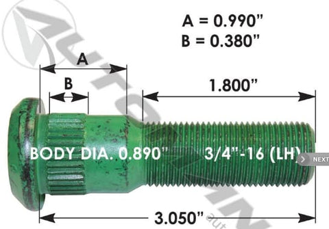 E-11677L-Serrated Wheel Stud, (product_type), (product_vendor) - Nick's Truck Parts