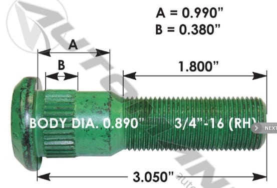 E-11677R-Serrated Wheel Stud, (product_type), (product_vendor) - Nick's Truck Parts