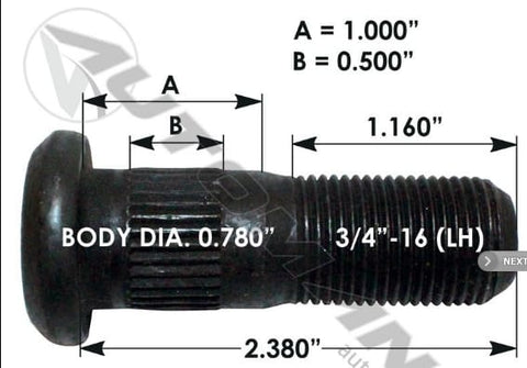 E-11680L-Serrated Wheel Stud, (product_type), (product_vendor) - Nick's Truck Parts