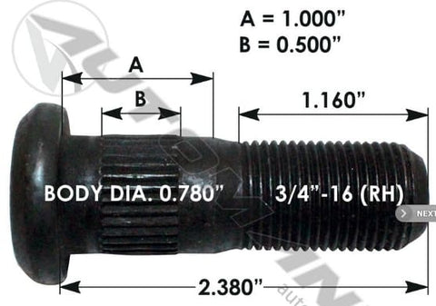 E-11680R-Serrated Wheel Stud, (product_type), (product_vendor) - Nick's Truck Parts