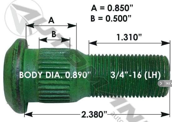 E-11681L-Serrated Wheel Stud, (product_type), (product_vendor) - Nick's Truck Parts