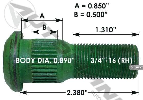 E-11681R-Serrated Wheel Stud, (product_type), (product_vendor) - Nick's Truck Parts