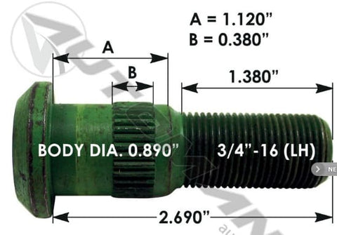 E-11682L-Serrated Wheel Stud, (product_type), (product_vendor) - Nick's Truck Parts