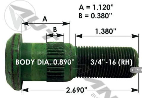 E-11682R-Serrated Wheel Stud, (product_type), (product_vendor) - Nick's Truck Parts