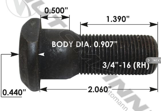 E-11685R-Clipped Head Stud, (product_type), (product_vendor) - Nick's Truck Parts