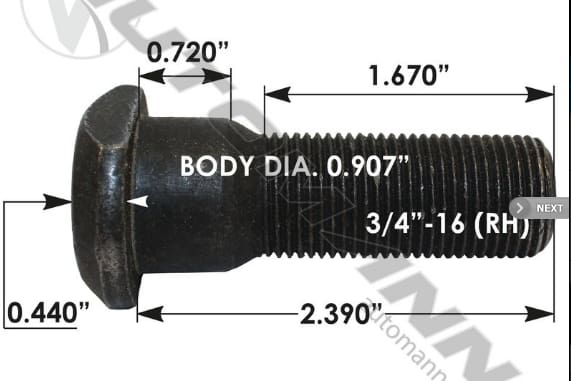 E-11686R-Clipped Head Stud, (product_type), (product_vendor) - Nick's Truck Parts
