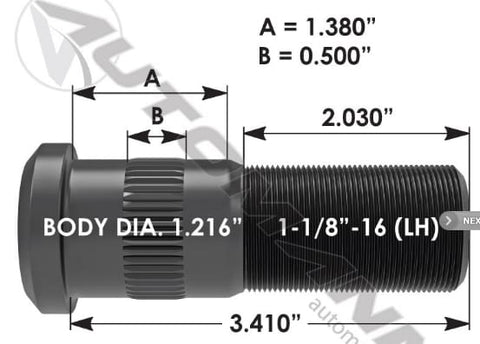 E-11696L-Serrated Wheel Stud, (product_type), (product_vendor) - Nick's Truck Parts