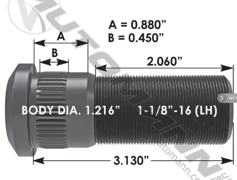 E-11699L-Serrated Wheel Stud, (product_type), (product_vendor) - Nick's Truck Parts