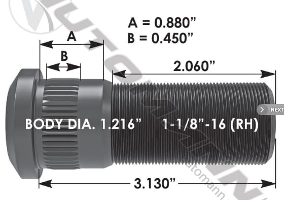 E-11699R-Serrated Wheel Stud, (product_type), (product_vendor) - Nick's Truck Parts