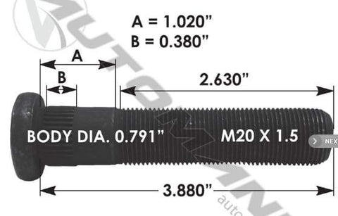 E-11707-Metric Serrated Stud, (product_type), (product_vendor) - Nick's Truck Parts