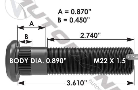 E-11714-Metric Serrated Stud, (product_type), (product_vendor) - Nick's Truck Parts