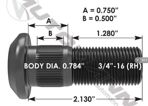 E-4964R-Serrated Wheel Stud, (product_type), (product_vendor) - Nick's Truck Parts