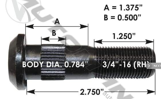 E-4968R-Serrated Wheel Stud, (product_type), (product_vendor) - Nick's Truck Parts
