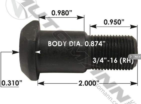 E-5587R-D Head Stud, (product_type), (product_vendor) - Nick's Truck Parts