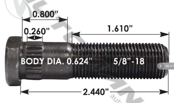 E-5612R-Serrated Wheel Stud, (product_type), (product_vendor) - Nick's Truck Parts