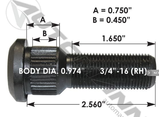 E-5719R-Serrated Wheel Stud, (product_type), (product_vendor) - Nick's Truck Parts