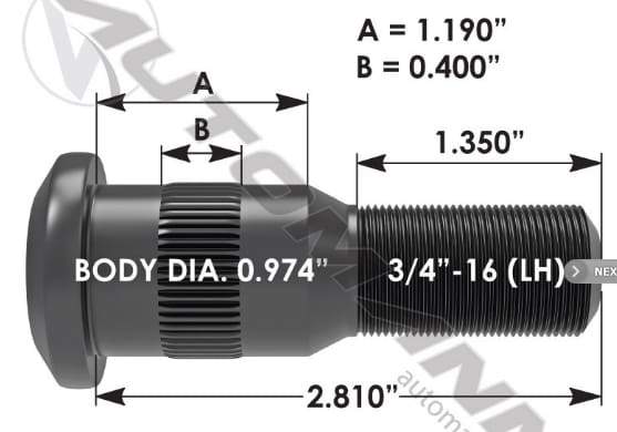 E-5721L-Serrated Wheel Stud, (product_type), (product_vendor) - Nick's Truck Parts