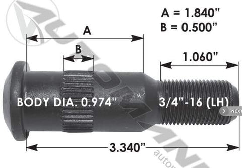 E-5909L-Serrated Wheel Stud, (product_type), (product_vendor) - Nick's Truck Parts