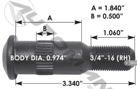E-5909R-Serrated Wheel Stud, (product_type), (product_vendor) - Nick's Truck Parts